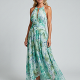 Portia | Midi kleita ar mīkstu ziedu rakstu un saliekamo turētāju