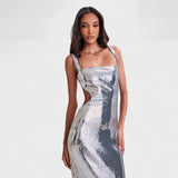 Sparkle | Sudraba galaktiskā kleita — vakara izdevums